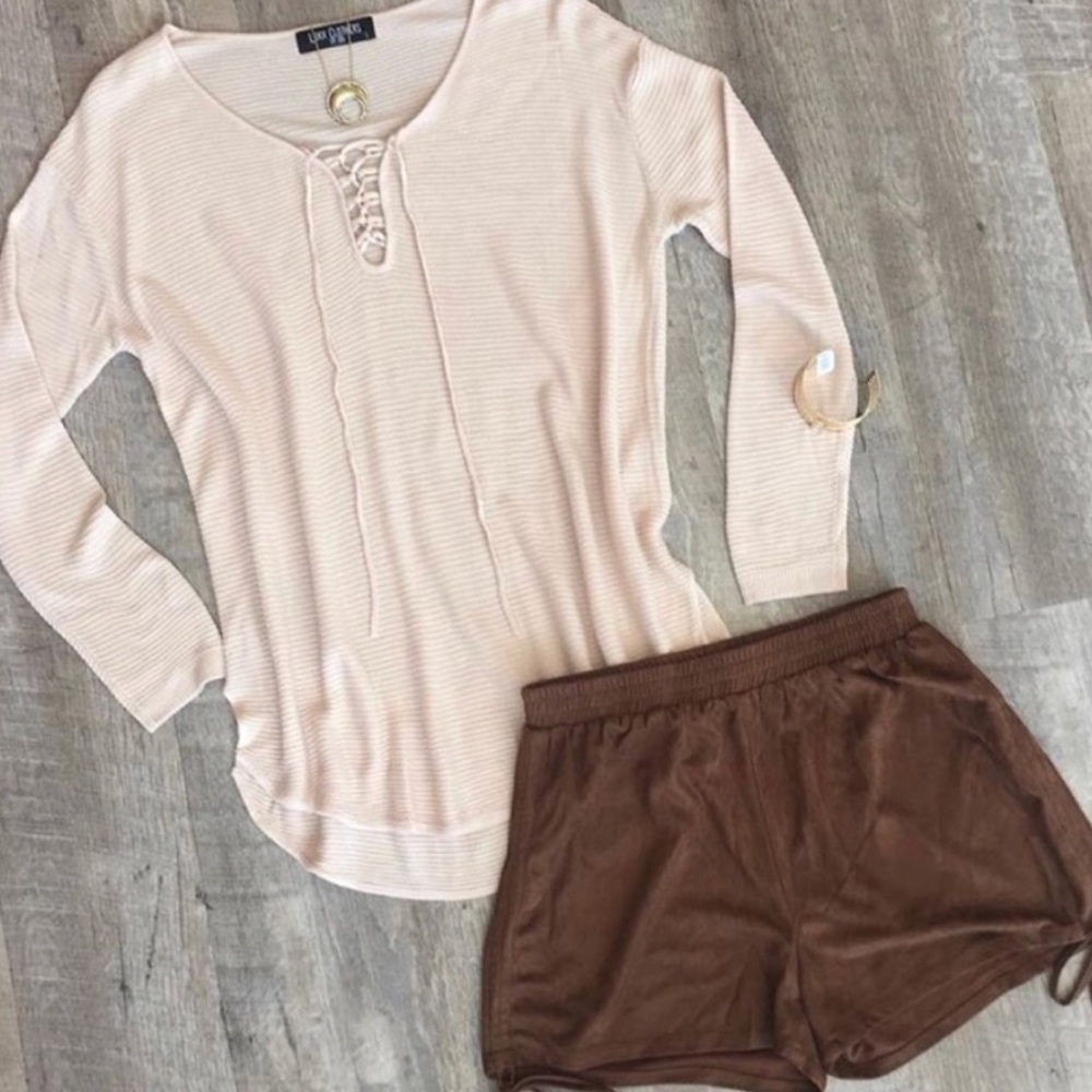 Lace Up Tie Knit Long Sleeve Sweater Top